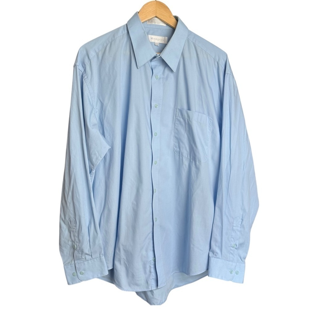 4/$25 Marquis Light Blue Dress Shirt XL Regular Fit Neck 17.5 35/36 Long Sleeve